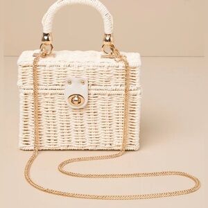 Lulus Scenic Companion Cream Woven Basket Handbag, EUC